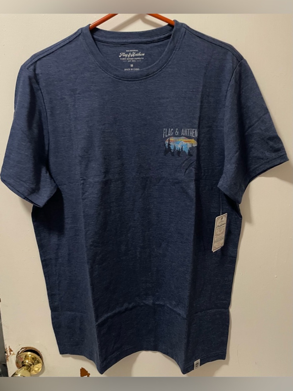 Flag & Anthem Men’s Short Sleeve Crew Neck Navy Heather Graphic T-Shirt Medium M